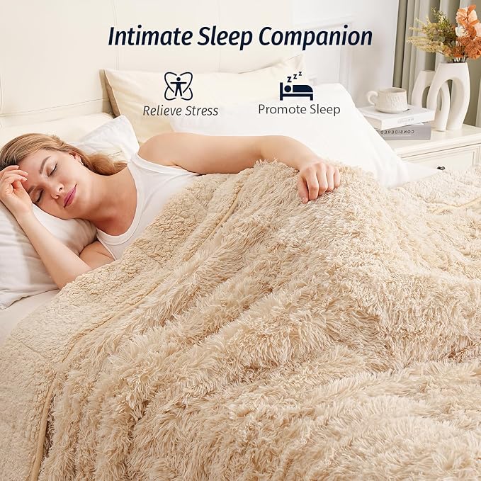 Wemore Shaggy Long Fur Faux Fur Weighted Blanket, Cozy and Plush Sherpa Long - Image 3