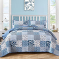 Mybedsoul Blue Quilt Set Twin Size, 2 Pieces Plaid Floral Bedspread Set by Mybedsoul