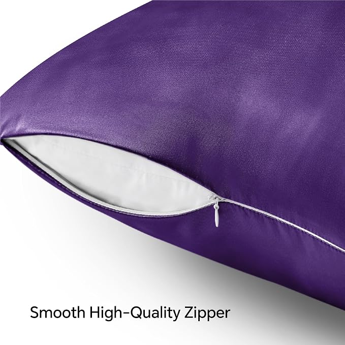 BEDELITE Satin Pillowcase with Zipper, Plum Purple King Size Pillow Cases Set - Image 5