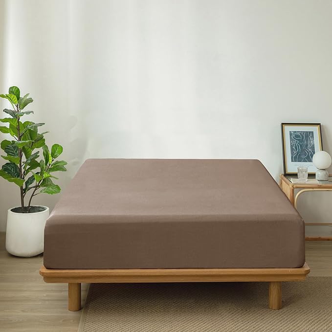 MooMee Fitted Bottom Sheet Only 100% Washed Cotton Linen Like Textured - Image 2