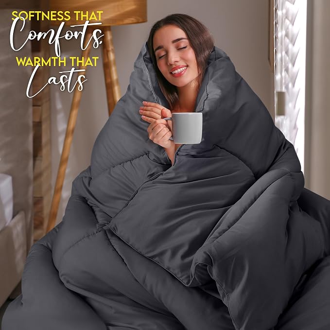 Utopia Bedding King Comforter Duvet Insert, Quilted Grey Comforter - Image 4