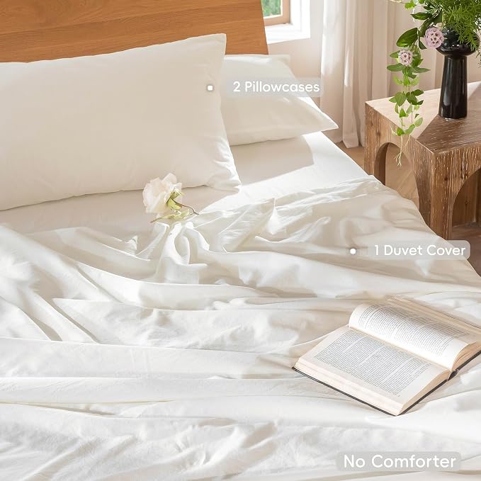 MooMee Bedding Duvet Cover Set 100% Washed Cotton Linen Like Textured - Image 2