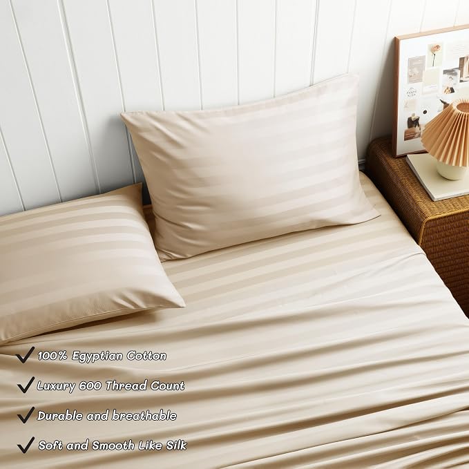 Cotton Flat Sheets Only, 600 TC 100% Cotton Flat Sheet Top Sheet Only, Cal King - Image 2