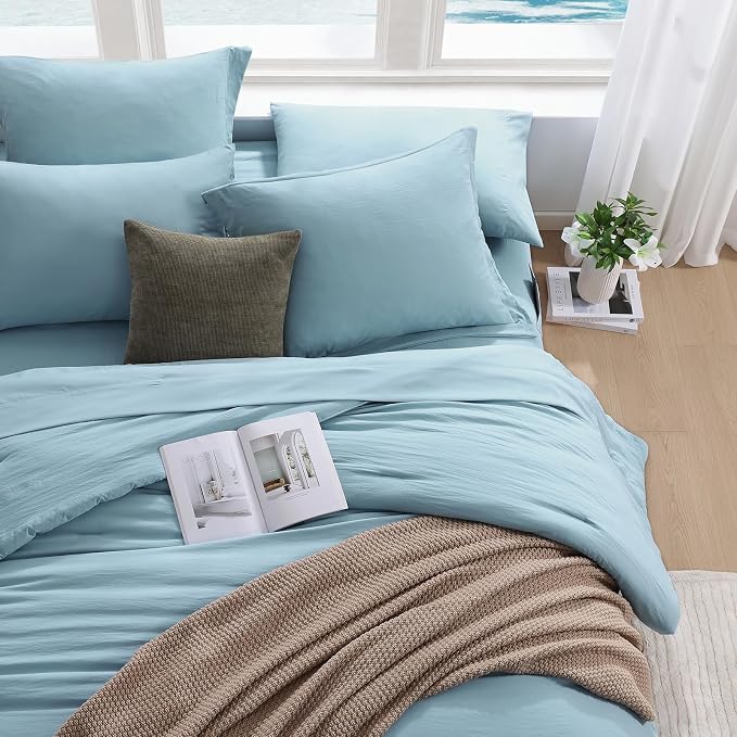 WRENSONG Full Size Comforter Sets- 7 Pieces Soft Blue Bed in a Bag - Image 3