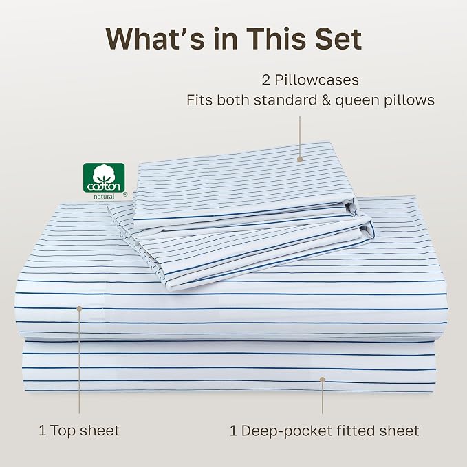 California Design Den Printed Striped Bed Sheets Full Size Set - Image 4