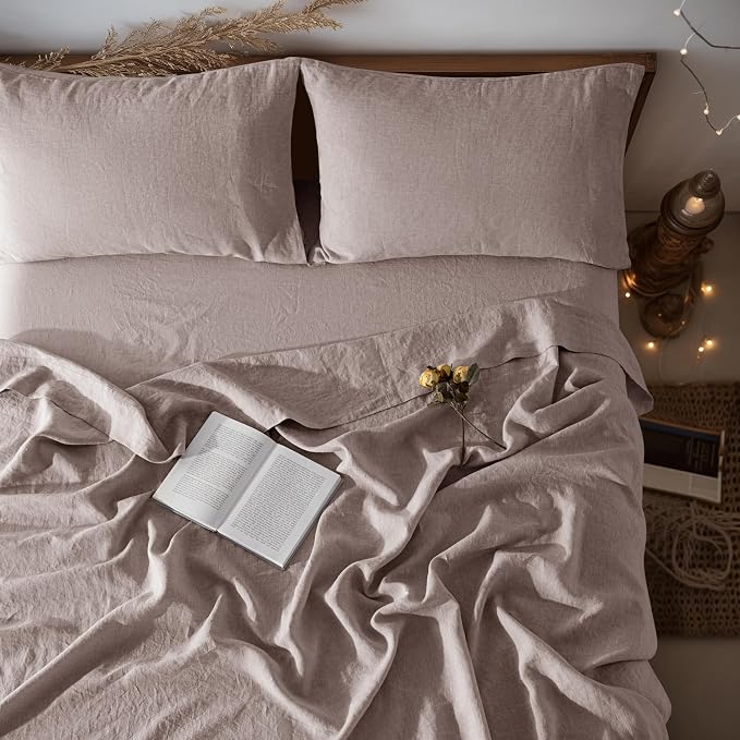 LBRO2M 100% Pure Linen Sheet Set Deep Pocket Up to 16" Bed Sheets Sets by LBRO2MBedding