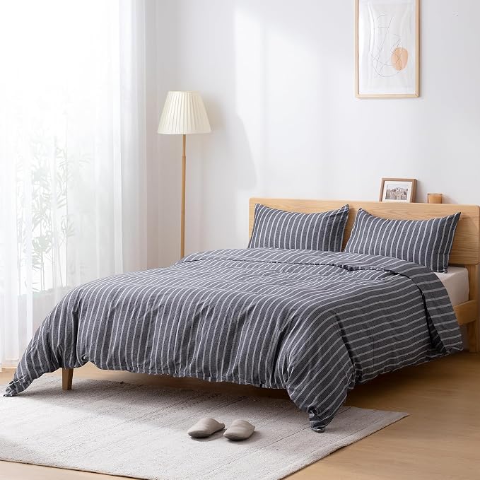 TOCOMOA Striped Duvet Cover Set 100% Natural Cotton Soft Comfy Breathable 3 - Image 2