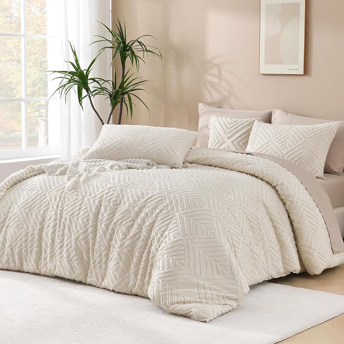 Andency Beige California King Comforter Set, 3 Pieces Cream Boho Tufted Cal by Andency