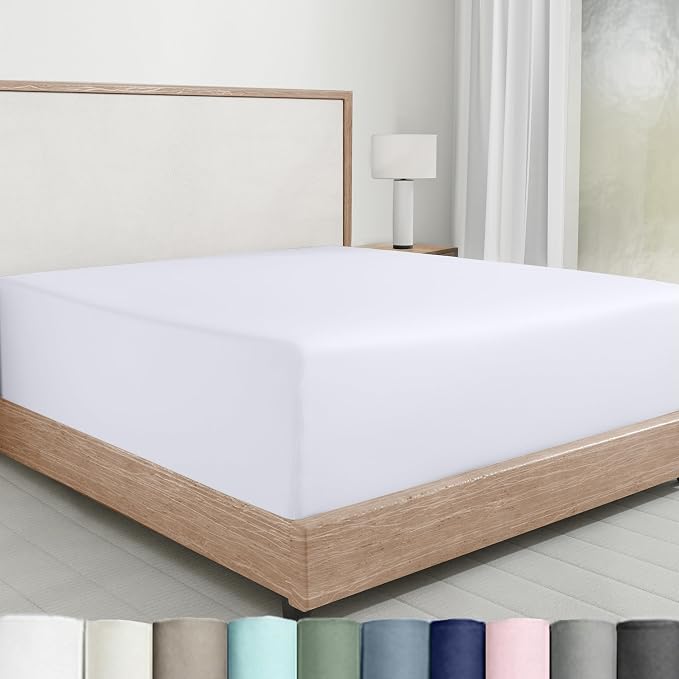 California Design Den White Fitted Sheet King, Soft 100% Cotton Sateen by CaliforniaDesignDen
