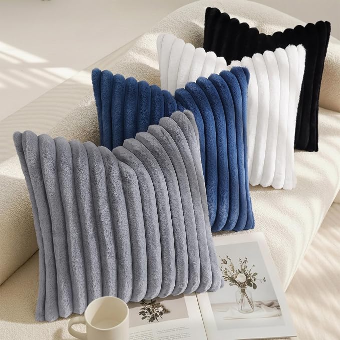 decorUhome Cozy Faux Fur Throw Pillow Covers 12x12 Set of 2 Decorative Soft - Image 7