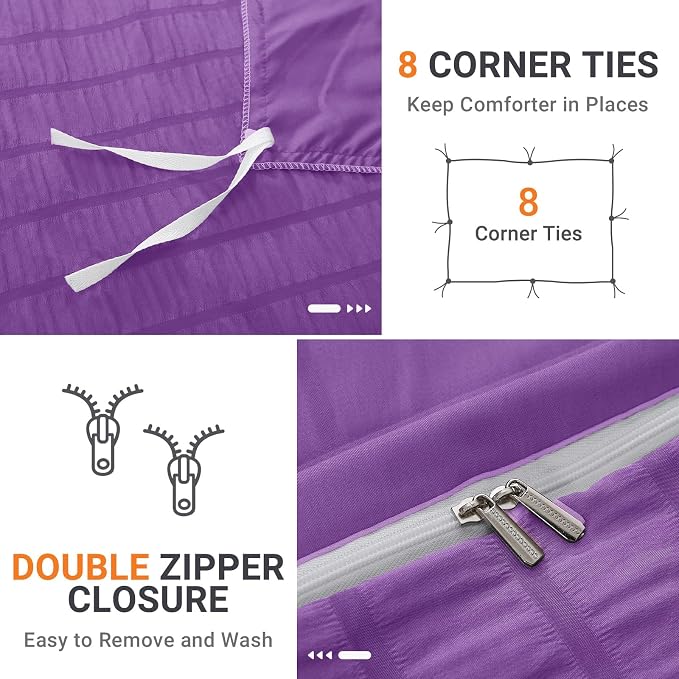 HYMOKEGE Dark Purple Duvet Cover King Size, Ultra Soft 3-Piece Seersucker Duvet - Image 4