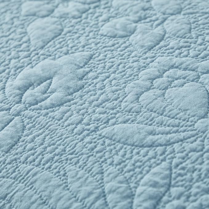Brandream Luxury 100% Cotton Quilt Set King Size Blue Floral Vine Matelasse - Image 8
