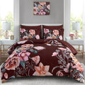 Luxudecor Burgundy Floral Comforter Set Queen Size 7 Piece, Flower Bed in a Bag by Luxudecor