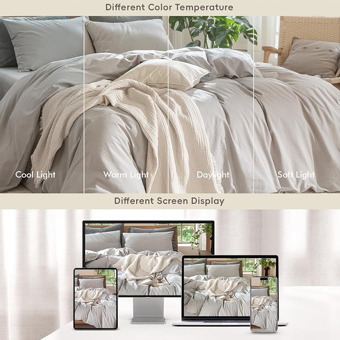 MooMee Bedding Duvet Cover Set 100% Washed Cotton Linen Like Textured - Image 7