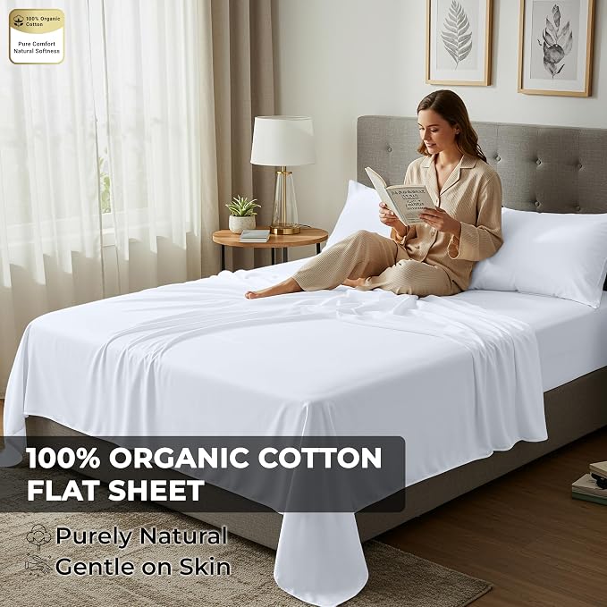 Royale Linens 100% Organic Cotton Full 2 Pack Flat Sheet Only - Image 2