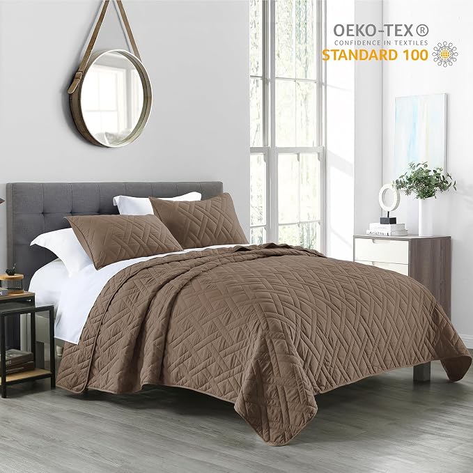 HORIMOTE HOME Quilt Set Twin Size Pine Bark, Classic Geometric Diamond Stitched - Image 5