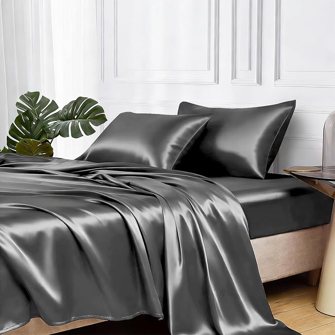 MR&HM Satin Bed Sheets, King Size Sheets Set by MRHM
