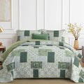 Xruibed Patchwork Quilt Set Queen Size 3 Pieces Green Floral Plaid Bedspread by Xruibed