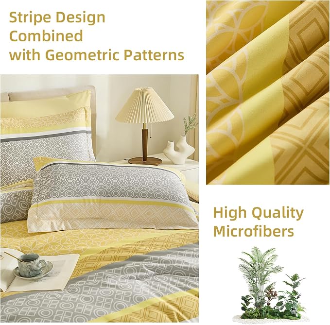 WONGS BEDDING Yellow Comforter Set King Size, 7 Pieces Striped Bed in a Bag - Image 8