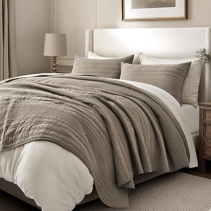 EVERGRACEHOME 100% Cotton Modern Lines Quilt Set King Size, Pre-Washed Soft - Image 5