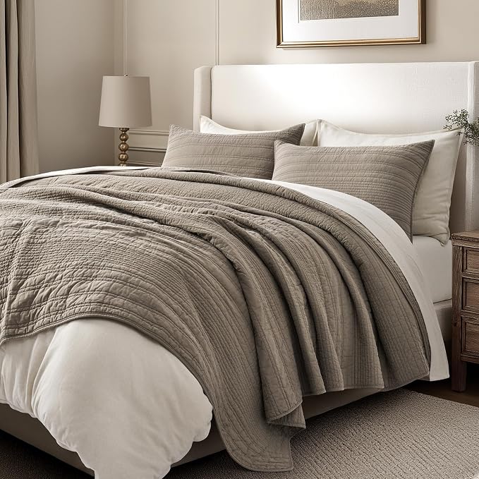 EVERGRACEHOME 100% Cotton Modern Lines Quilt Set Queen Size, Pre-Washed Soft - Image 5