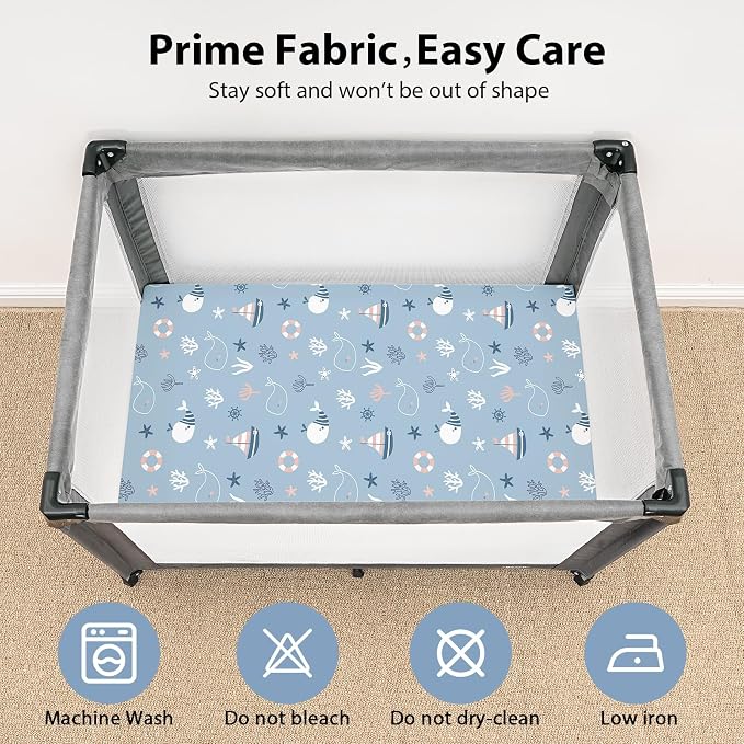 Baby Mini Crib Sheets Boy, Portable 38”x26” Pack and Play Sheets Fitted - Image 2