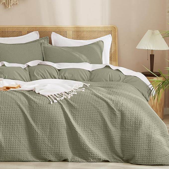 PHF Waffle Duvet Cover Set Queen Size, No Snagging Ultra Soft Luxury Textured by PHF