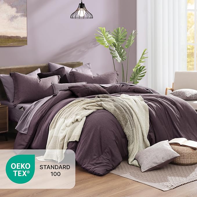 Monbix King Size Comforter Set, Italian Plum King Bedding Set Reversible - Image 5