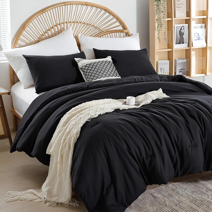 weigelia Queen Comforter Set Black Comforter Boho Solid Color Bedding Comforter by WEIGELIA
