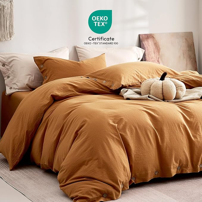 JELLYMONI 100% Washed Cotton Duvet Cover Twin – Soft, Breathable Linen-Look - Image 2