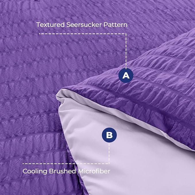 HYMOKEGE Dark Purple/Lavender California King Comforter Set Seersucker 7 Pieces - Image 4