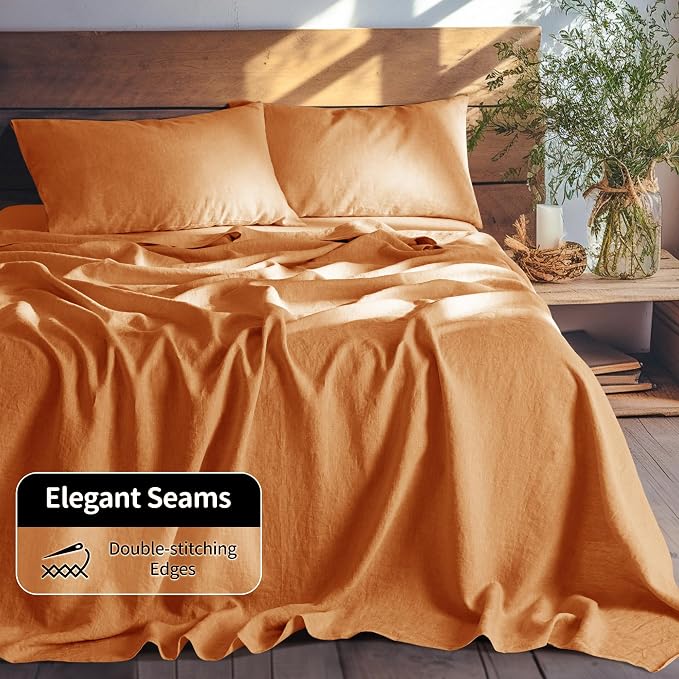 LBRO2M 100% Pure Linen Sheet Set Deep Pocket Up to 16" Bed Sheets Sets - Image 6