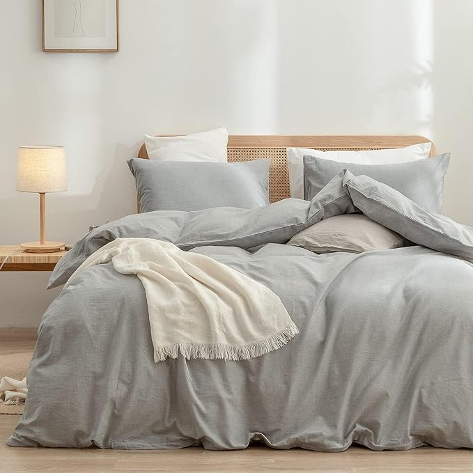 BESTOUCH Duvet Cover Set 100% Washed Cotton Linen Feel Super Soft Comfortable by BESTOUCH