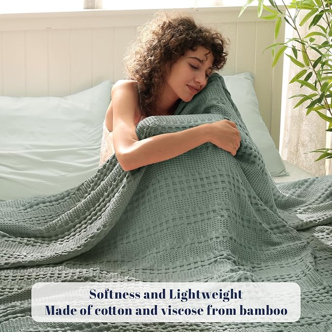 PHF Cooling Waffle Blanket Twin Size, Lightweight 60% Rayon from Bamboo & 40% - Image 2