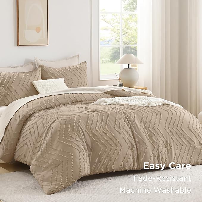 Andency Taupe Comforter Set Full Size, Boho Soft Warm Tufted Bedding Comforter - Image 3