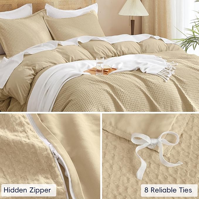 PHF Waffle Weave Duvet Cover Set Queen Size, No Snagging Ultra Soft Luxury - Image 5