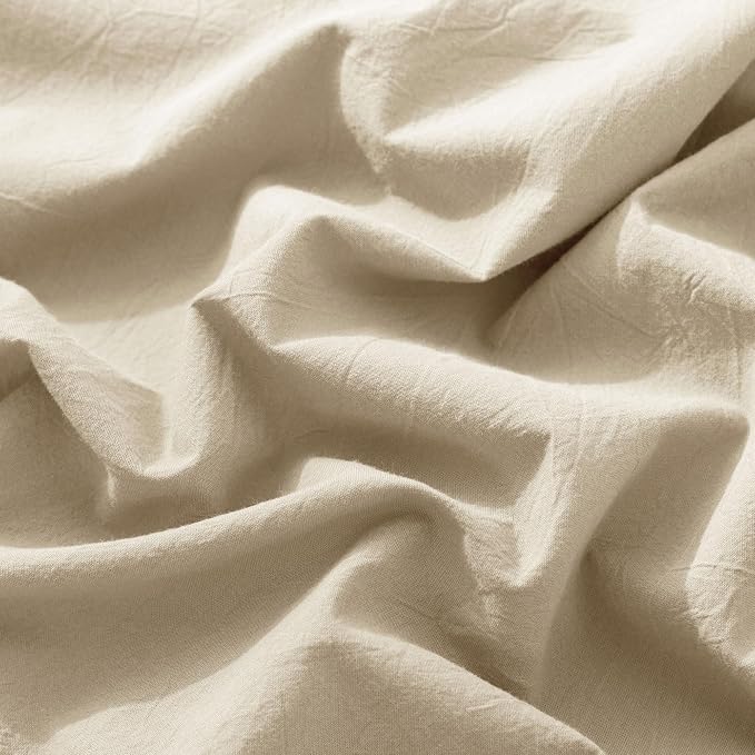 MooMee Fitted Bottom Sheet Only 100% Washed Cotton Linen Like Textured - Image 9
