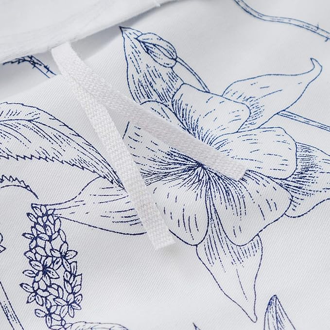 SUSYBAO Blue White Flower Duvet Cover King 100% Cotton 3 Pcs Set 1 Vintage Navy - Image 4