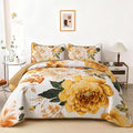 WONGS BEDDING Yellow Floral Quilt Set King, 3 Pieces Reversible Lightweight by WONGSBEDDING