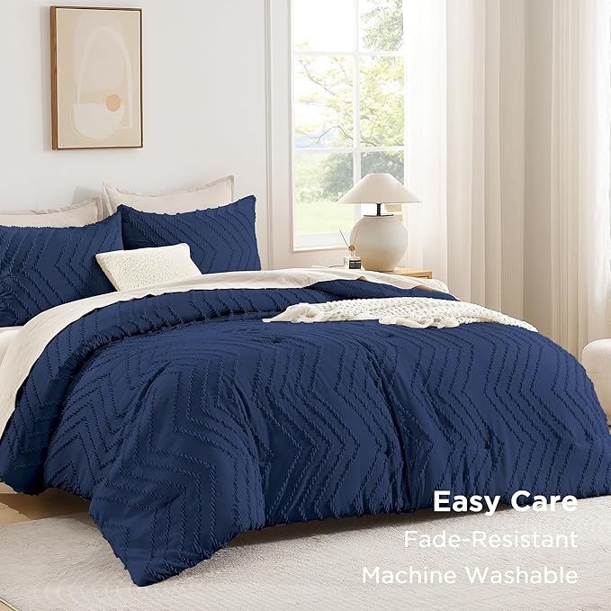 Andency Navy Blue Oversized Queen Comforter Set, Boho Soft Warm Bedding - Image 3