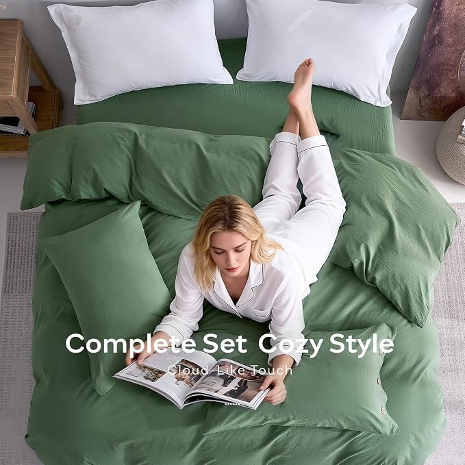 JELLYMONI 100% Washed Cotton Duvet Cover Queen – Soft, Breathable Linen-Look - Image 8