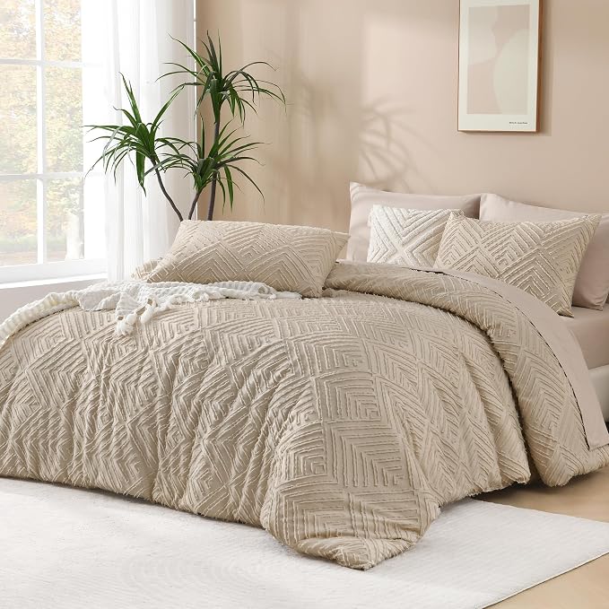 Andency Khaki Queen Comforter Set, 3 Pieces Lightweight Fluffy Boho Bedding by Andency