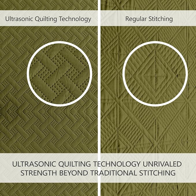 FLYMME Twin Quilt Set, Lightweight Olive Green Bedspreads, Basket Weave Pattern - Image 3