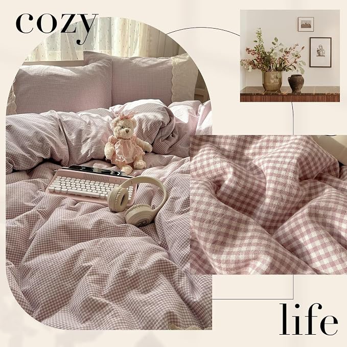 mixinni Purple White Gingham Duvet Cover Full Size - Image 6