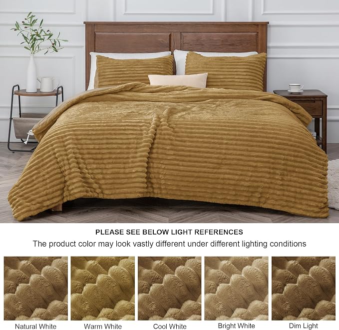 BEDELITE Fleece King Comforter Set -Super Soft & Warm Fluffy Brown Bedding - Image 8