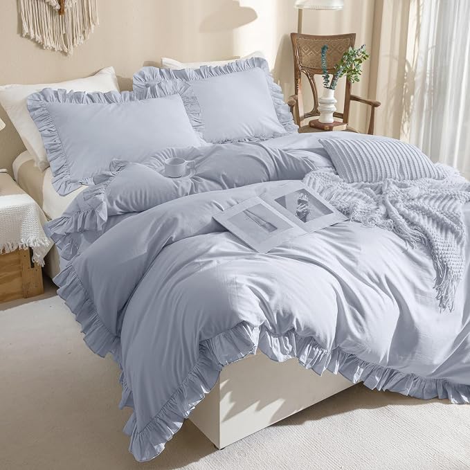 QSH Ruffle Duvet Cover Queen Size Washed Cotton - Image 7