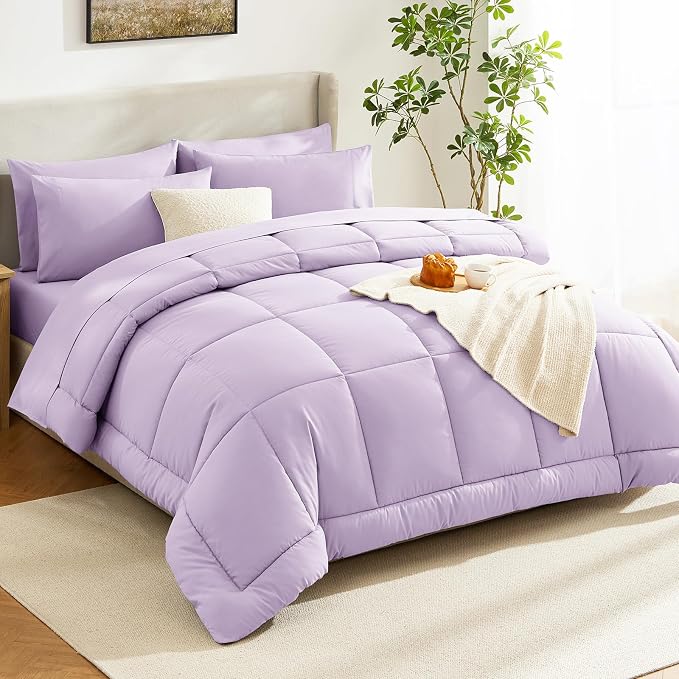 CozyLux Full Size Comforter Sets Lavender, 7 Pieces Bed in a Bag, Light Purple - Image 8