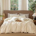 MooMee Wavy Striped Duvet Cover Set 100% Washed Cotton Linen Like Textured by MOOMEE