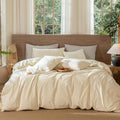 MooMee Wavy Striped Duvet Cover Set 100% Washed Cotton Linen Like Textured by MOOMEE
