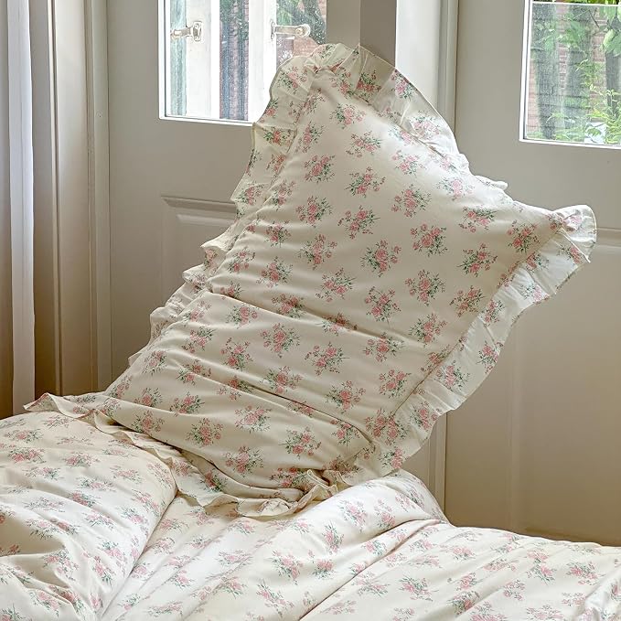 MKXI Floral Duvet Cover Set for Girls 100% Cotton Ruffled Bedding - Image 8